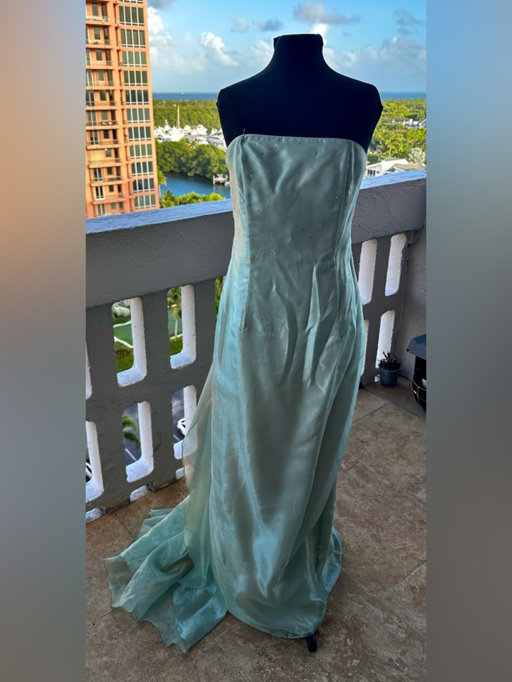 Scott McClintock Mint Green Strapless Gown Crystal Bodice Vintage Formal Dress 6